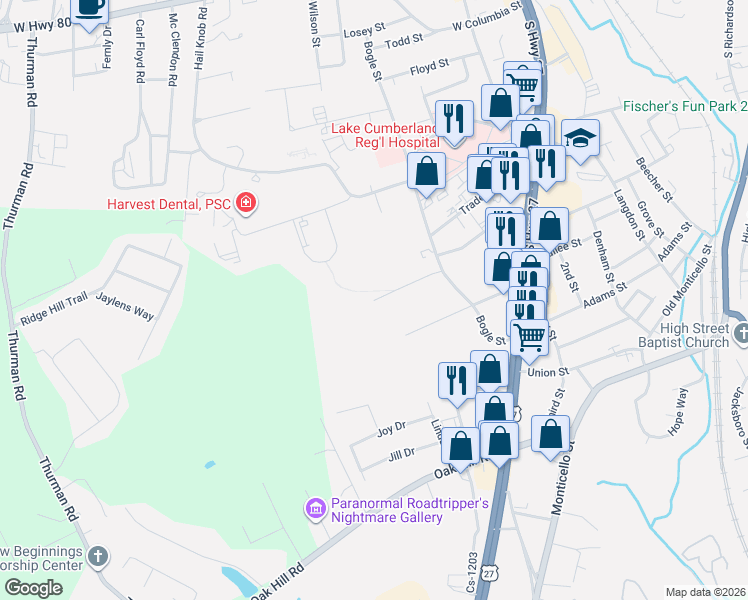 map of restaurants, bars, coffee shops, grocery stores, and more near 399 West Elrod Street in Somerset