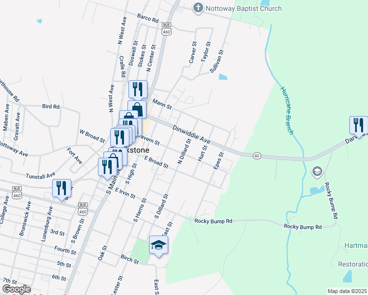 map of restaurants, bars, coffee shops, grocery stores, and more near 400-498 Tavern Street in Blackstone