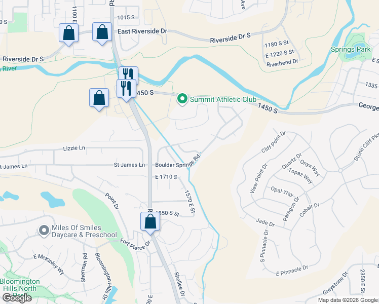map of restaurants, bars, coffee shops, grocery stores, and more near 1614 Flat Rock Road in St. George