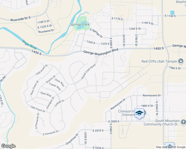 map of restaurants, bars, coffee shops, grocery stores, and more near 1673 Cliff Rose Drive in St. George