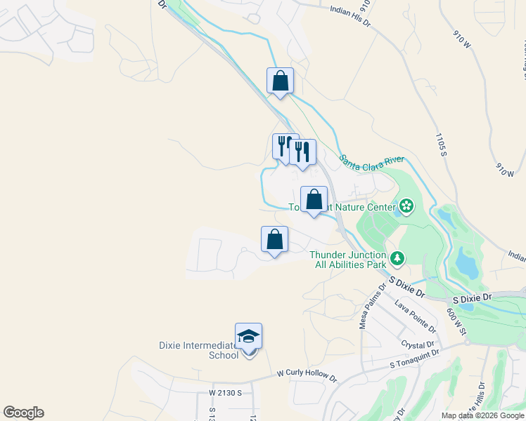 map of restaurants, bars, coffee shops, grocery stores, and more near South Gap Canyon Parkway in St. George