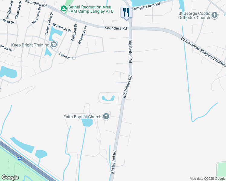 map of restaurants, bars, coffee shops, grocery stores, and more near 63 Tupelo Circle in Hampton