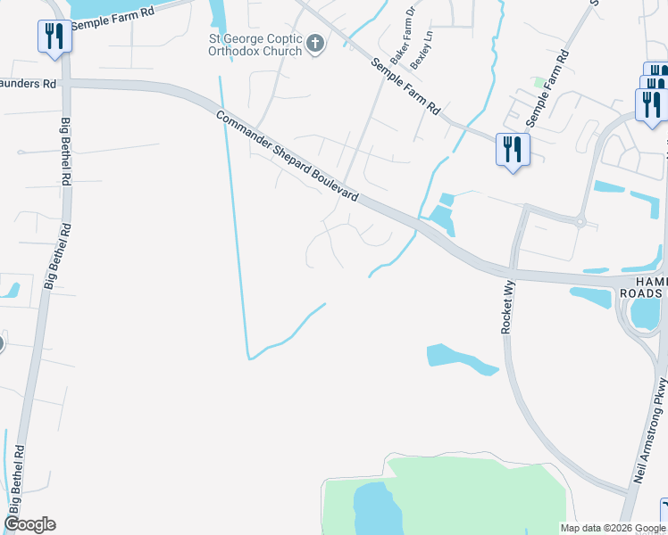 map of restaurants, bars, coffee shops, grocery stores, and more near 20 Henrys Fork Drive in Hampton