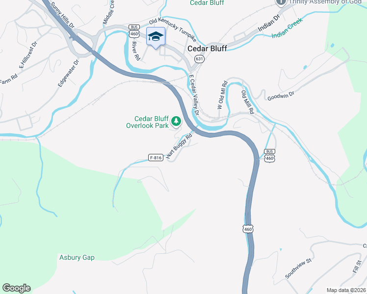 map of restaurants, bars, coffee shops, grocery stores, and more near 230 Hurt Buggy Road in Cedar Bluff
