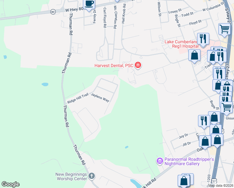 map of restaurants, bars, coffee shops, grocery stores, and more near 592 Ridge Hill Trail in Somerset