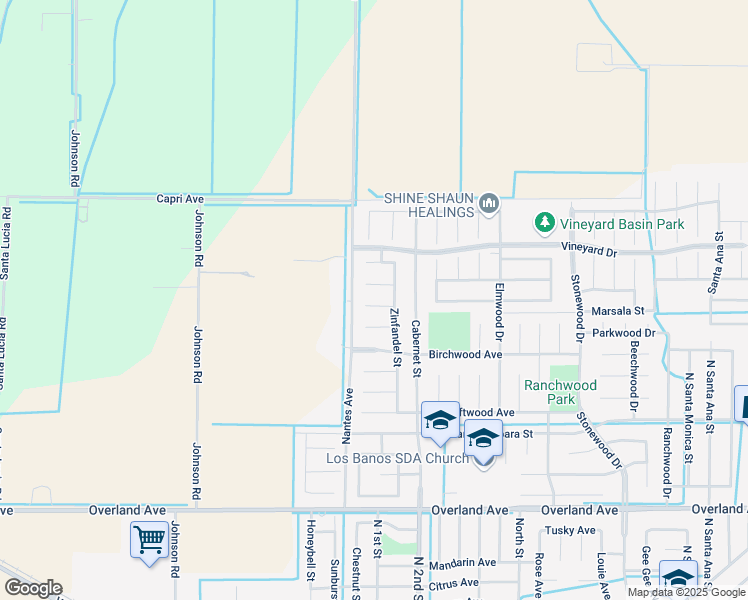 map of restaurants, bars, coffee shops, grocery stores, and more near 168 Grenache Court in Los Banos