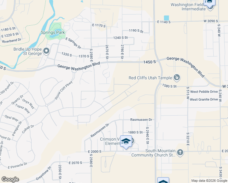 map of restaurants, bars, coffee shops, grocery stores, and more near 1614 Shale Circle in St. George