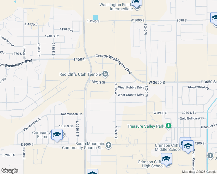 map of restaurants, bars, coffee shops, grocery stores, and more near 3155 Hinckley Lane in St. George