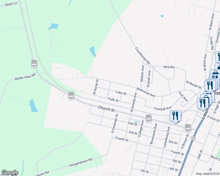 map of restaurants, bars, coffee shops, grocery stores, and more near 727-763 Nottoway Avenue in Blackstone