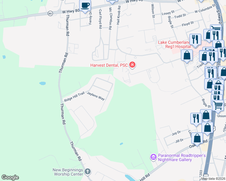 map of restaurants, bars, coffee shops, grocery stores, and more near Ridge Hill Trail in Somerset
