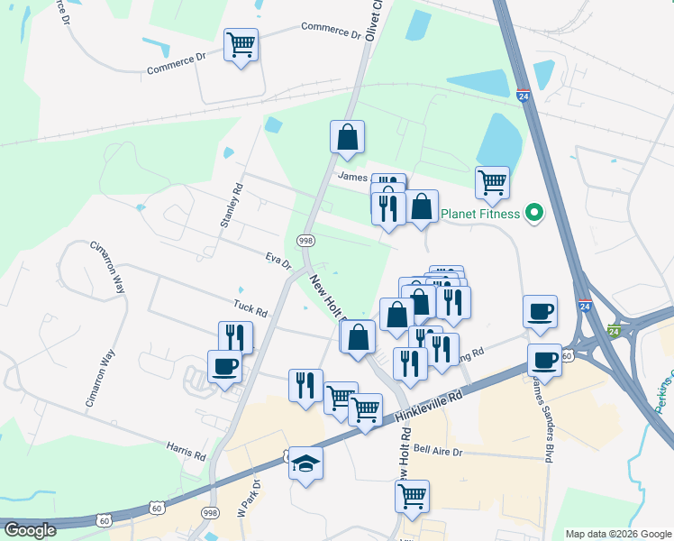 map of restaurants, bars, coffee shops, grocery stores, and more near 3485 Olivet Church Road in Paducah