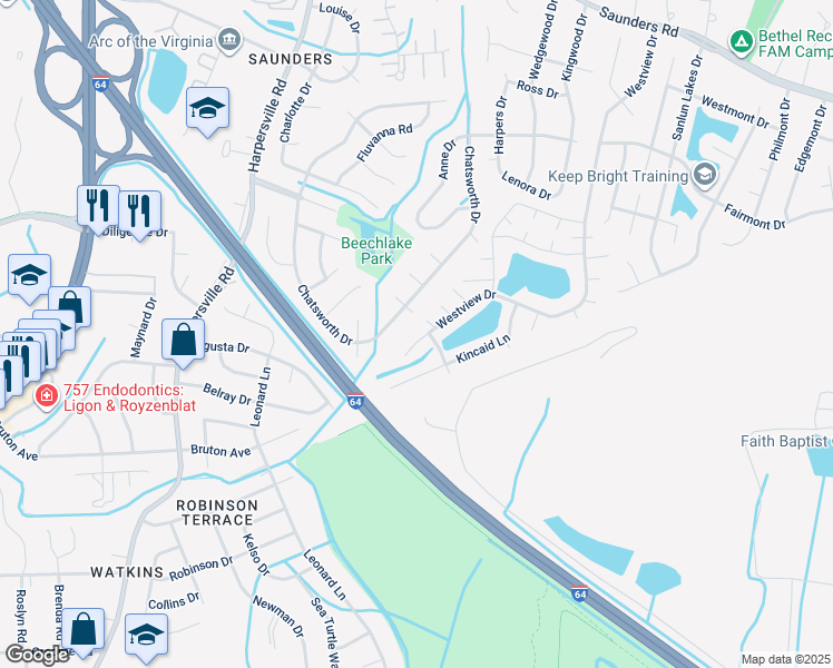 map of restaurants, bars, coffee shops, grocery stores, and more near 402 Westview Drive in Hampton