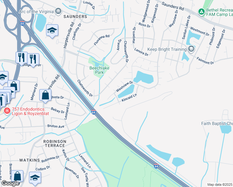 map of restaurants, bars, coffee shops, grocery stores, and more near 379 Westview Drive in Hampton