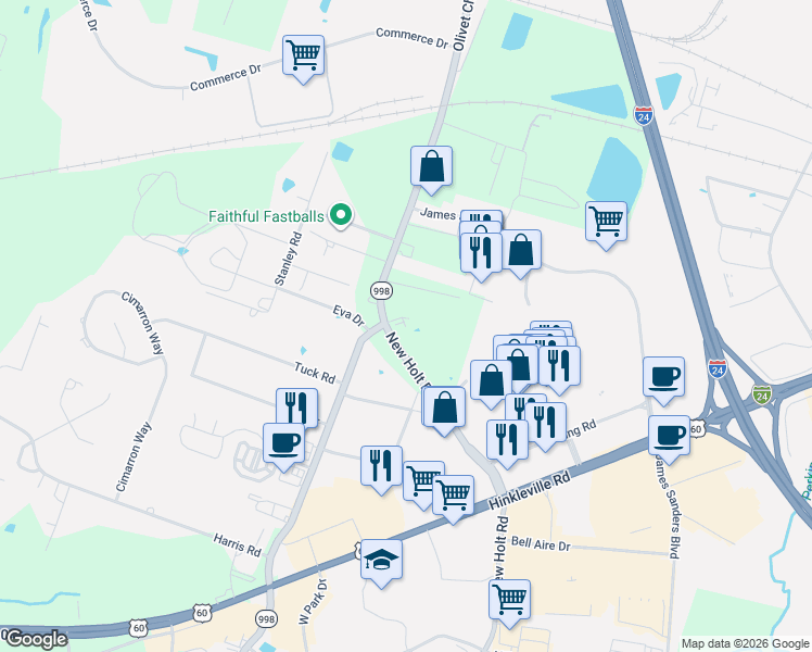 map of restaurants, bars, coffee shops, grocery stores, and more near 3485 Olivet Church Road in Paducah