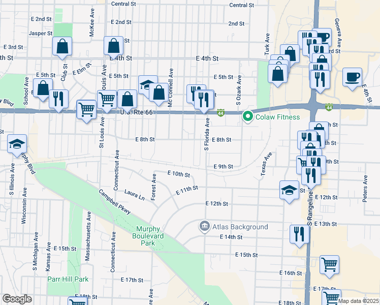 map of restaurants, bars, coffee shops, grocery stores, and more near 809 Patterson Avenue in Joplin