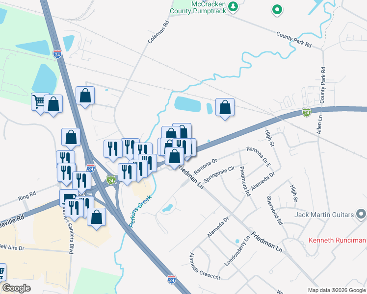 map of restaurants, bars, coffee shops, grocery stores, and more near 3700-3750 Hinkleville Rd in Paducah