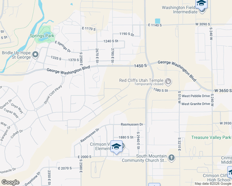 map of restaurants, bars, coffee shops, grocery stores, and more near 1709 Granite Way in St. George
