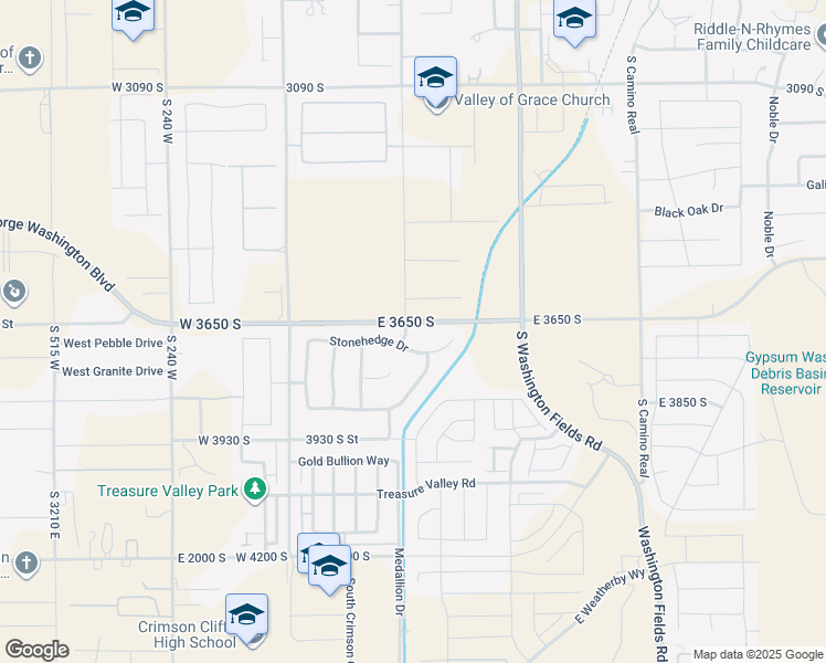 map of restaurants, bars, coffee shops, grocery stores, and more near 3673 South Cannon Way in Washington