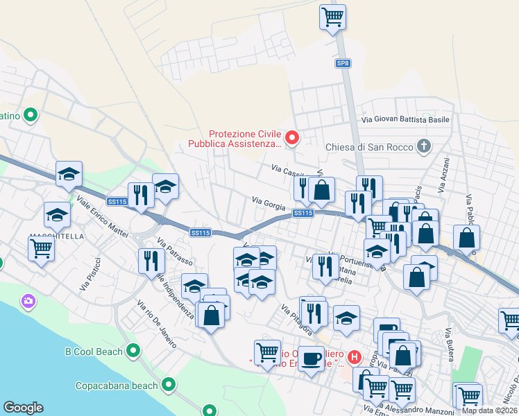 map of restaurants, bars, coffee shops, grocery stores, and more near 2 Via Roberto Rossellini in Gela