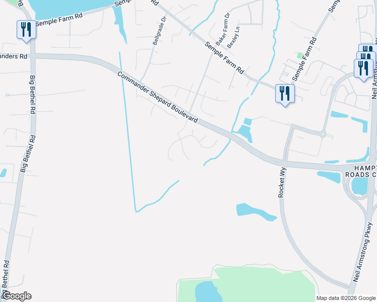 map of restaurants, bars, coffee shops, grocery stores, and more near 5 Henrys Fork Drive in Hampton