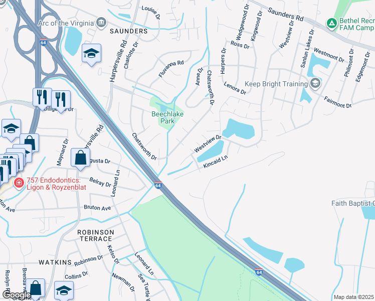map of restaurants, bars, coffee shops, grocery stores, and more near 5 Nurmi Lane in Hampton