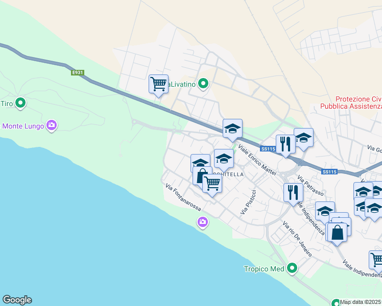 map of restaurants, bars, coffee shops, grocery stores, and more near 8 Via Sabbioncello in Gela