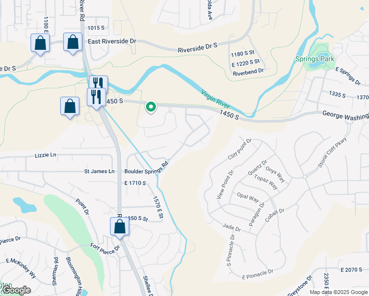 map of restaurants, bars, coffee shops, grocery stores, and more near 1664 East Boulder Springs Circle in St. George