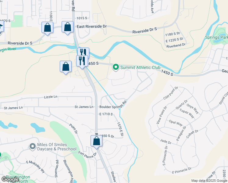 map of restaurants, bars, coffee shops, grocery stores, and more near 1521 Cobblestone Lane in St. George