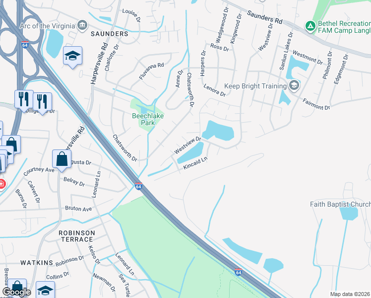 map of restaurants, bars, coffee shops, grocery stores, and more near 347 Westview Drive in Hampton