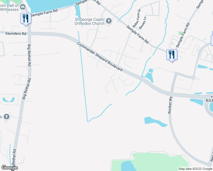 map of restaurants, bars, coffee shops, grocery stores, and more near West Big Sky Drive in Hampton