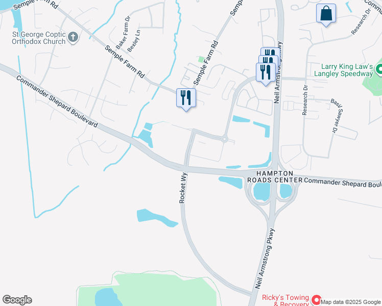 map of restaurants, bars, coffee shops, grocery stores, and more near 2110 North Campus Parkway in Hampton