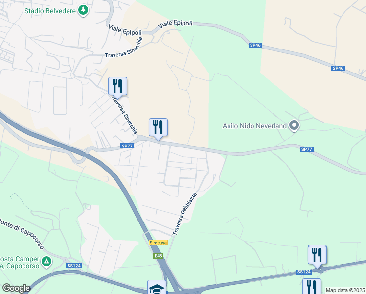 map of restaurants, bars, coffee shops, grocery stores, and more near 15 Strada Tremmilia in Siracusa