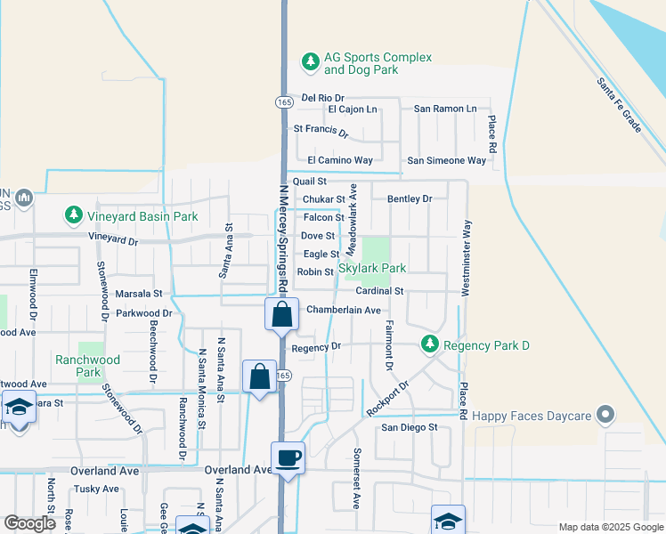 map of restaurants, bars, coffee shops, grocery stores, and more near 1352 Robin Street in Los Banos