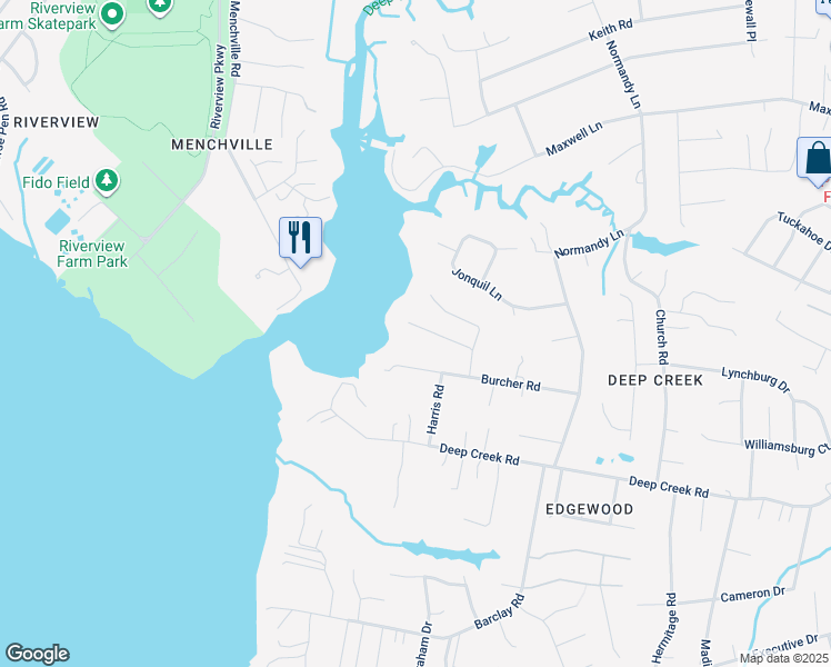 map of restaurants, bars, coffee shops, grocery stores, and more near 630 Snug Harbor Lane in Newport News