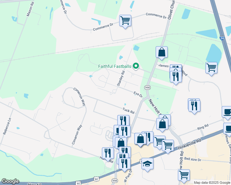 map of restaurants, bars, coffee shops, grocery stores, and more near 465 Stanley Road in Paducah