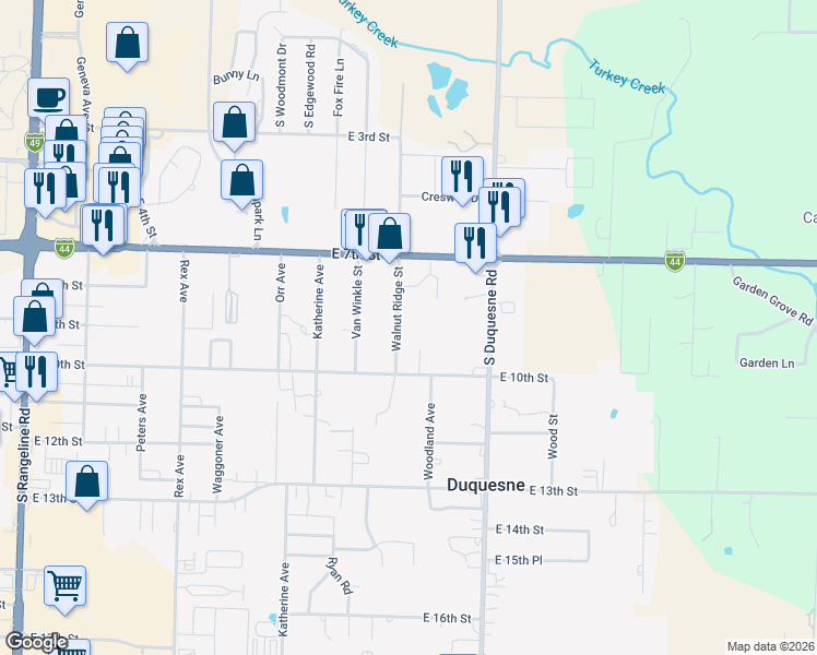 map of restaurants, bars, coffee shops, grocery stores, and more near 901 Walnut Ridge Street in Joplin