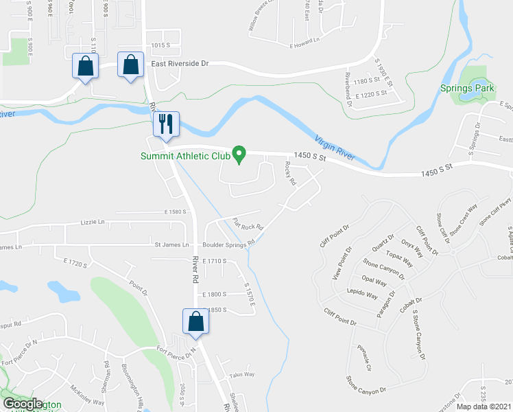 map of restaurants, bars, coffee shops, grocery stores, and more near 1587 Cobblestone Lane in St. George