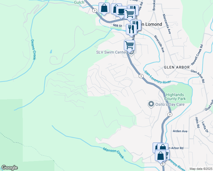 map of restaurants, bars, coffee shops, grocery stores, and more near 964 Scenic Way in Ben Lomond
