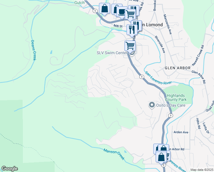 map of restaurants, bars, coffee shops, grocery stores, and more near 964 Scenic Way in Ben Lomond