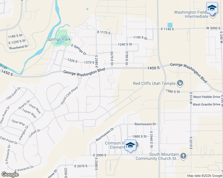 map of restaurants, bars, coffee shops, grocery stores, and more near 1540 South Street in St. George