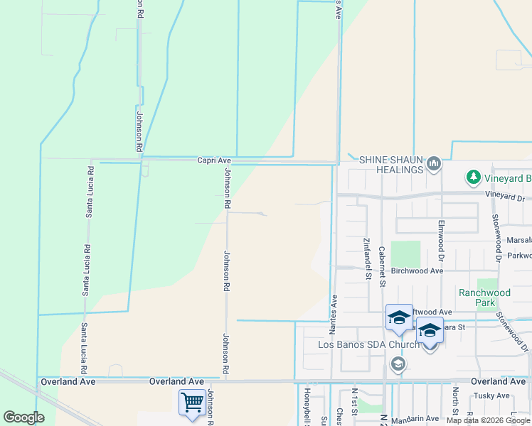 map of restaurants, bars, coffee shops, grocery stores, and more near 14284 Johnson Road in Los Banos