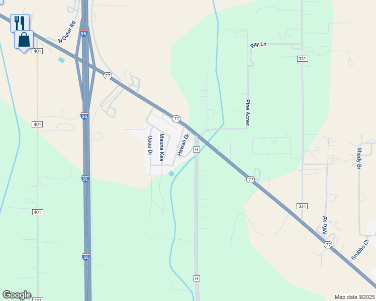 map of restaurants, bars, coffee shops, grocery stores, and more near 2 Hawaii Drive in Benton