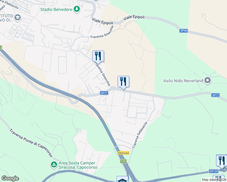 map of restaurants, bars, coffee shops, grocery stores, and more near 3 Strada Tremmilia in Siracusa