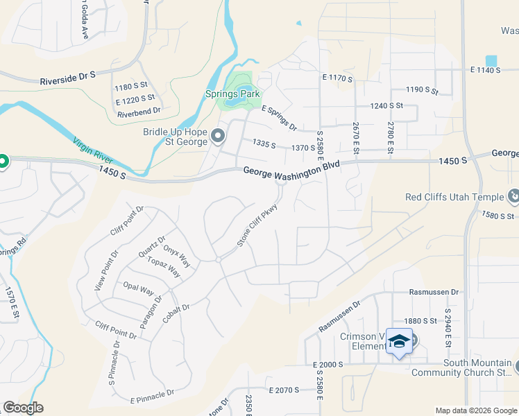 map of restaurants, bars, coffee shops, grocery stores, and more near 2376 Stone Crest Circle in St. George
