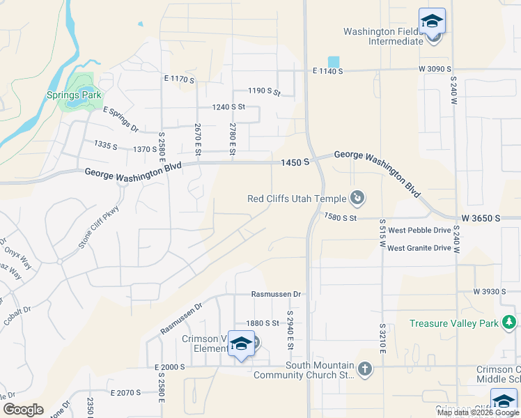 map of restaurants, bars, coffee shops, grocery stores, and more near 2867 Granite Way in St. George