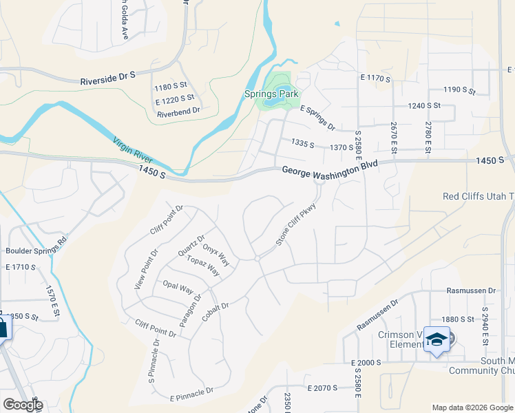 map of restaurants, bars, coffee shops, grocery stores, and more near 2266 Stone Cliff Drive in St. George