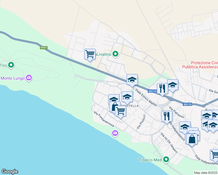 map of restaurants, bars, coffee shops, grocery stores, and more near 8 Via Sabbioncello in Gela