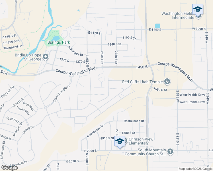 map of restaurants, bars, coffee shops, grocery stores, and more near 1526 Shale Drive in St. George