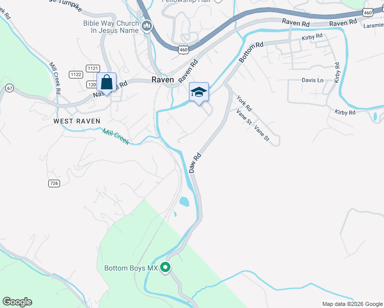 map of restaurants, bars, coffee shops, grocery stores, and more near 374 Daw Road in Raven