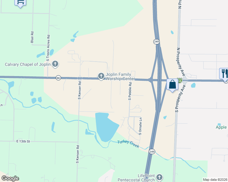 map of restaurants, bars, coffee shops, grocery stores, and more near 792 South Tiara Lane in Joplin
